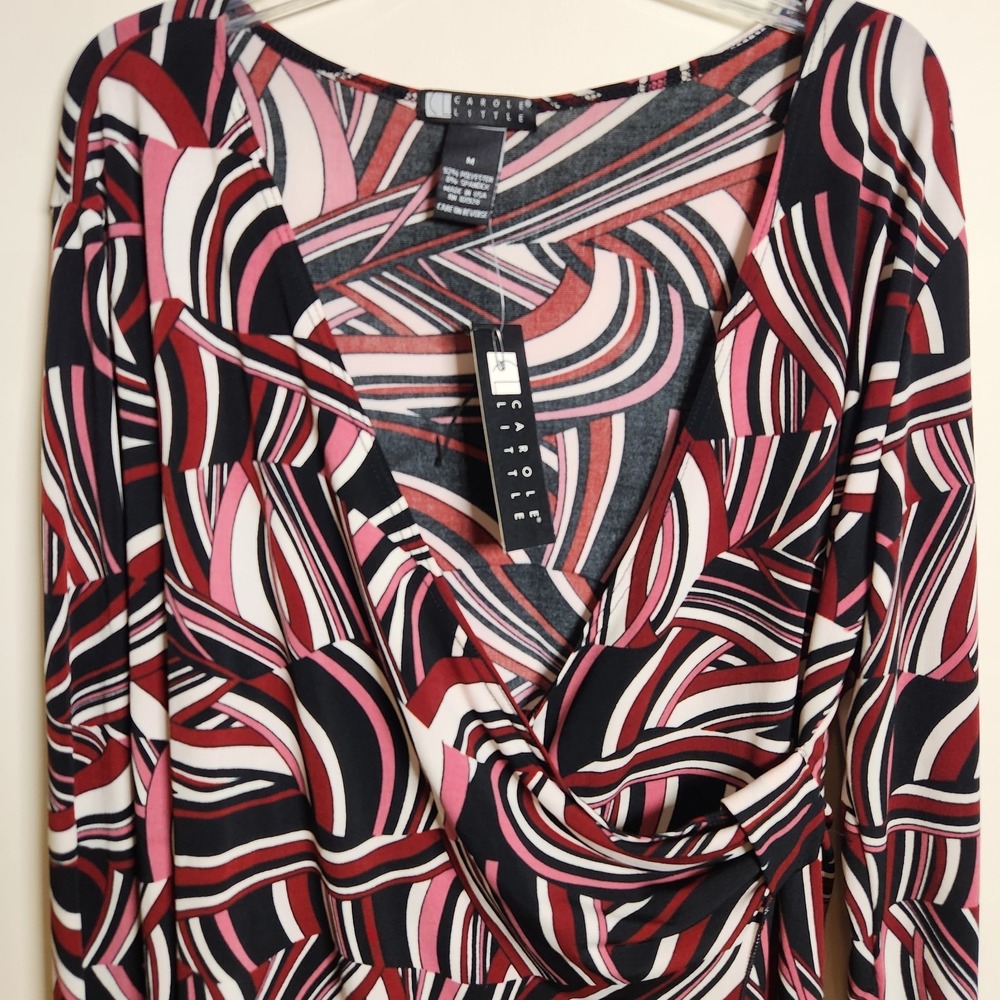 Carole Little Y2K Geometric Print Wrap Top M NWT Retro Long Sleeve